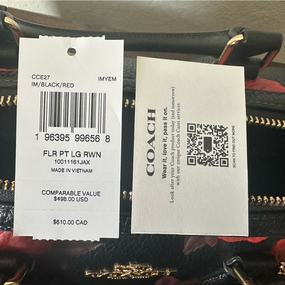 Coach Rowan Large Satchel Bag With Floral Print CCE27  Black/Red - Picture 13 of 13
